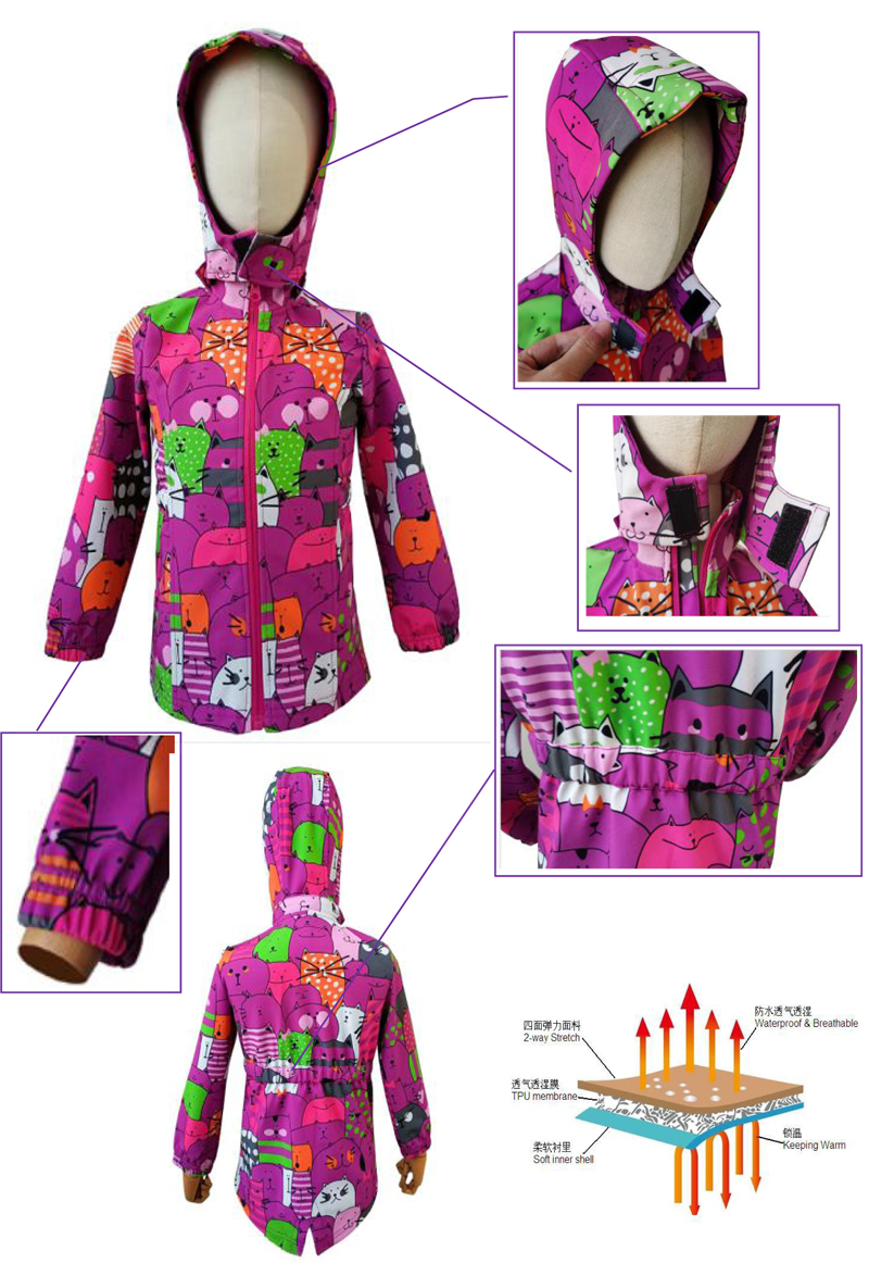 Printed Jacket for Girl, with Zippered Hoodie