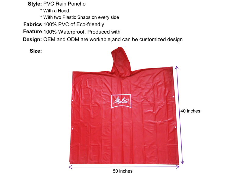 PVC Rain Poncho with 100% Waterproof
