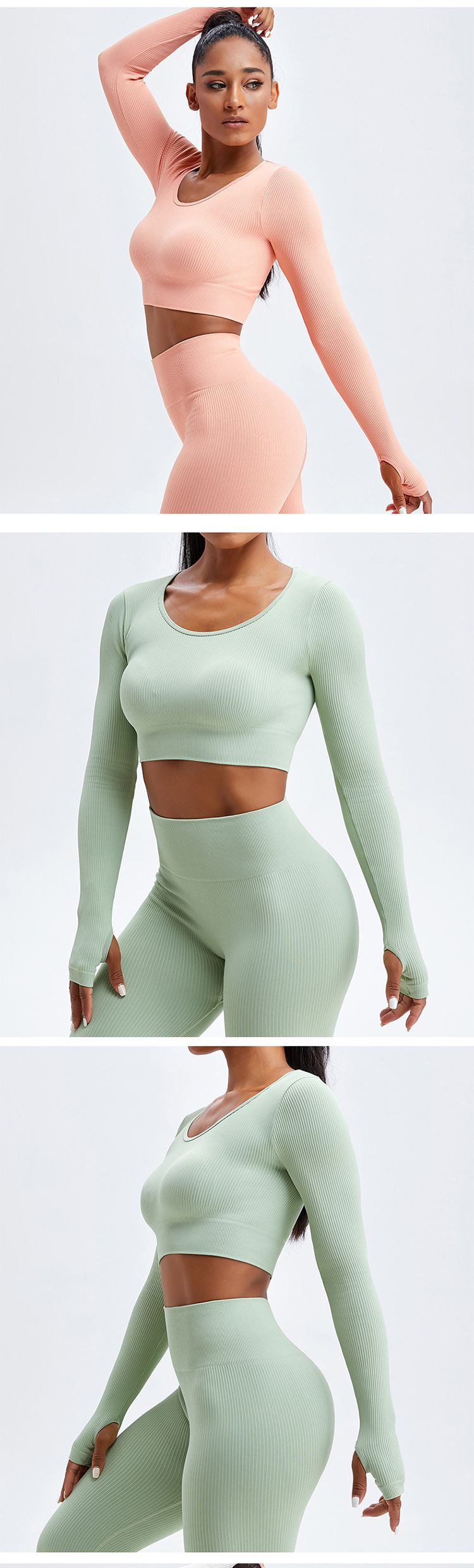 2 Pieces Ribbed Seamless Yoga Outfits