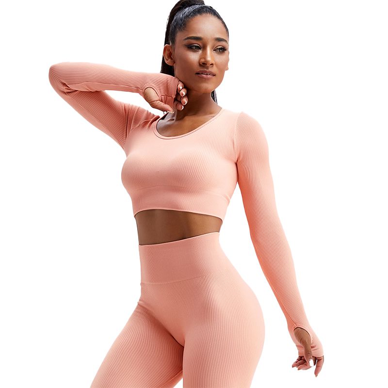 2 Pieces Ribbed Seamless Yoga Outfits