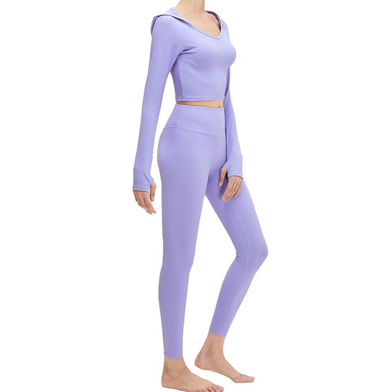 Women's Tight-fitting Hooded Ribbed Yoga Top