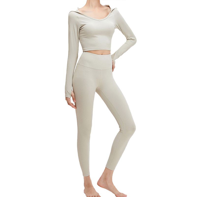 Women's Tight-fitting Hooded Ribbed Yoga Top