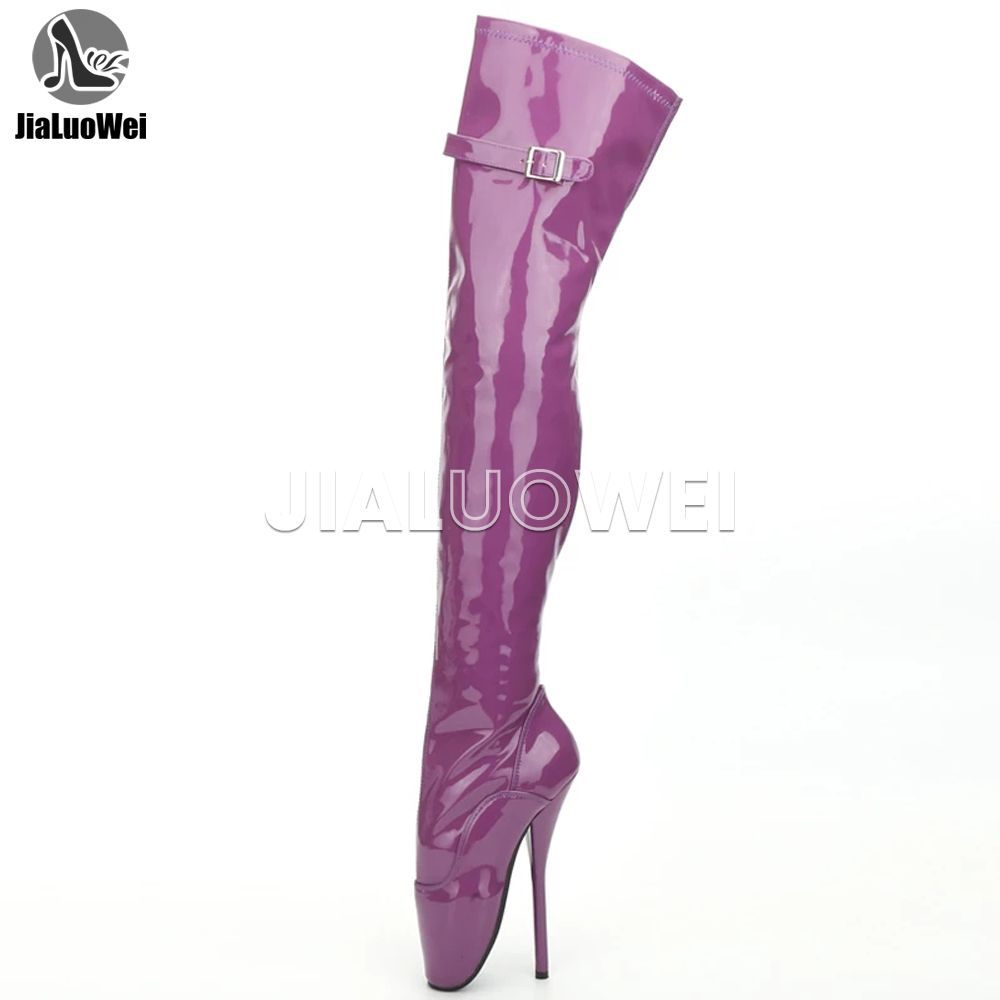 7inch Super High heel Boots Women Patent Leather Pointed Toe Side Zip Thigh Hi Ballet Boots, Sexy Fetish Unisex