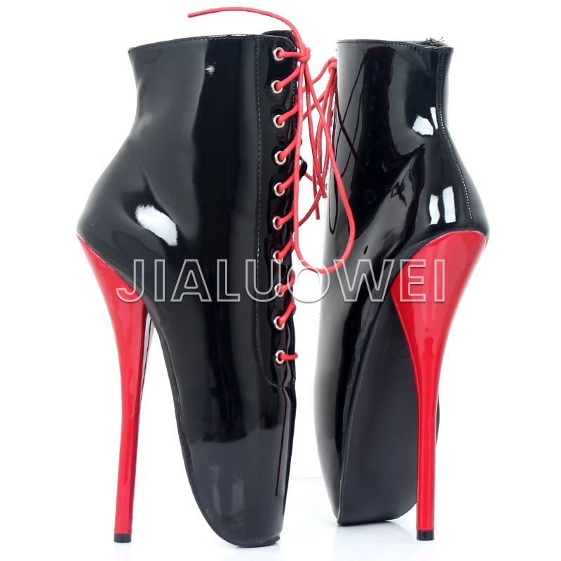 jialuowei Ballet Boots 18cm Super High Heel Lace-Up Pointed Toe SpiKe Heels Women Sexy Fetish Ankle Boots