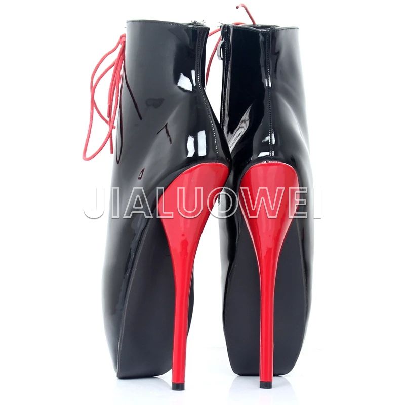 Jialuowei Ballet Boots 18cm Super High Heel Lace Up Pointed Toe Spike Heels Women Sexy Fetish 1410