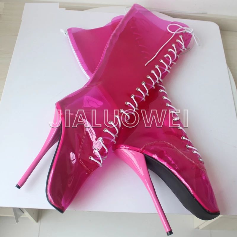 Women Sexy Ballet super fashion shoes Pointed Toe Transparent Clear Vinyl Thin Sexy Fetish High heel boot