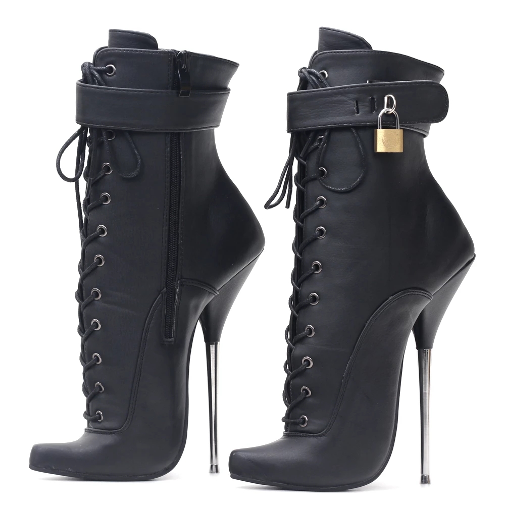 JIALUOWEI Extreme Thin Heels 7" MJ Ballet Lock Ankle Boots Cosplay Goth Fetish 5-15