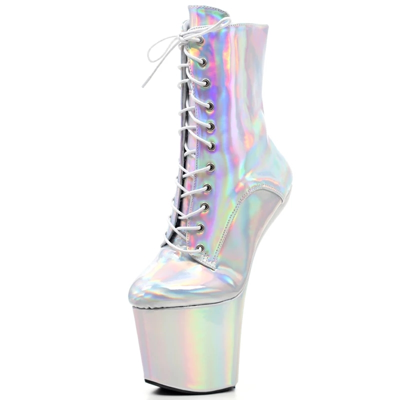 Holographic Lace Up Ankle Boots Platform Stripper Exotic Dancing Club High heels