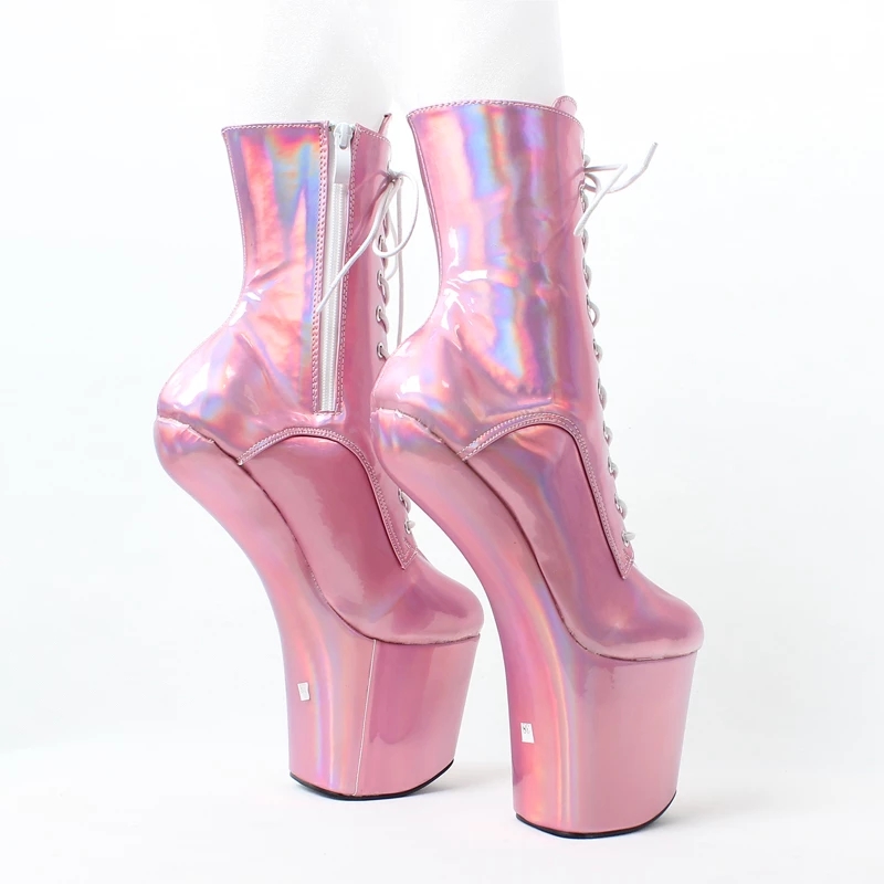 Holographic Lace Up Ankle Boots Platform Stripper Exotic Dancing Club High heels