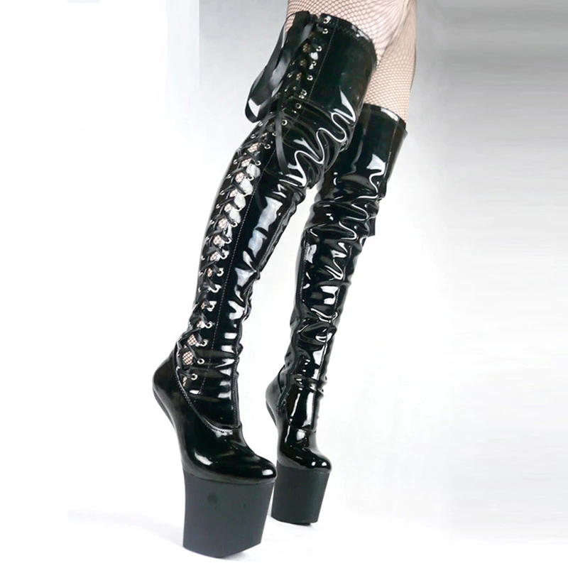 Women 20CM Extreme High heel 9CM Platform Boots Motorcycle Dance Nightclub boots Sexy Fetish Cross-tied over the knee Long boots