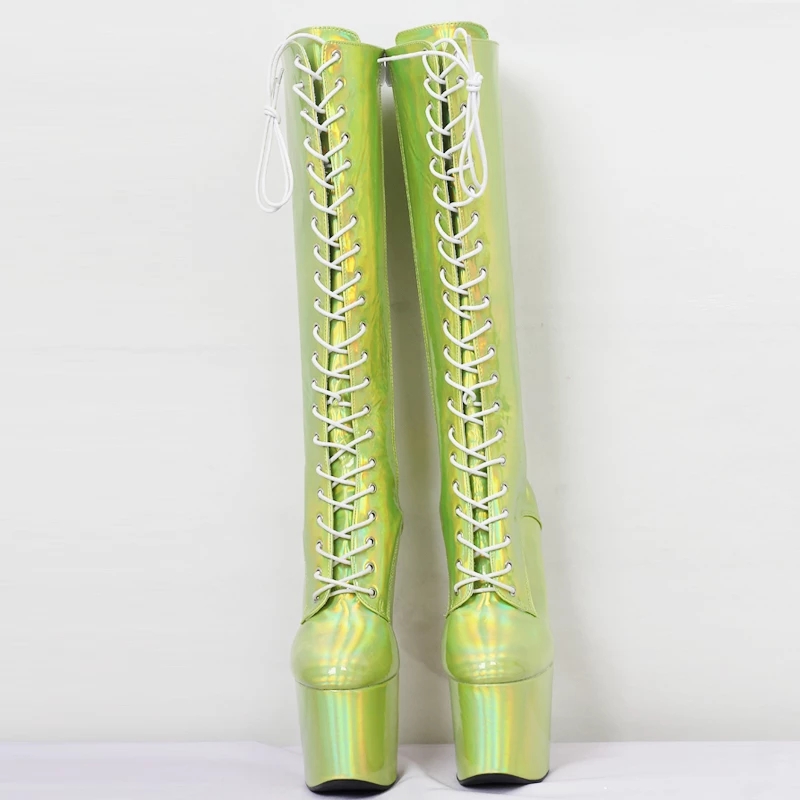 JIALUOWEI Unsiex big size Hologram Color Changing Crosshatch Illuminated knee high boots