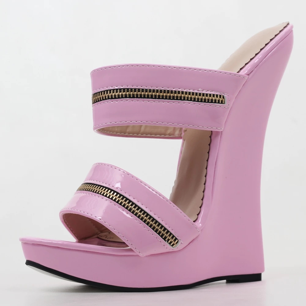 Women Sexy High Wedges Heels Shoes Platform Patent Leather Ankle Strap Sandals Fashion Summer Pumps Ladies Shoes Pluse szie