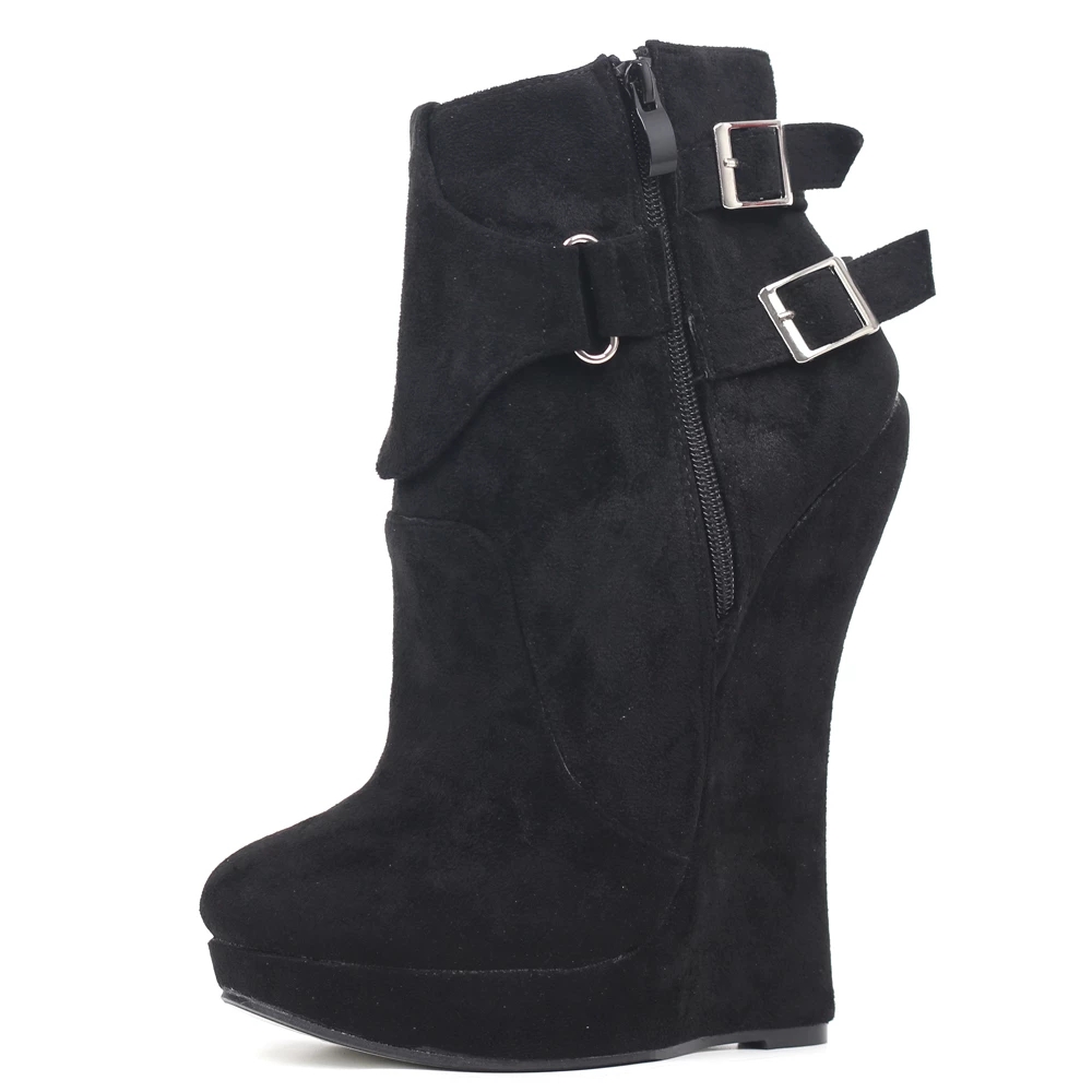 jialuowei High Heel Boots Women 7 inch Extreme High Heel Platform Sexy Fetish Wedge Heeled Buckle Straps Ankle Boots Size 36-46