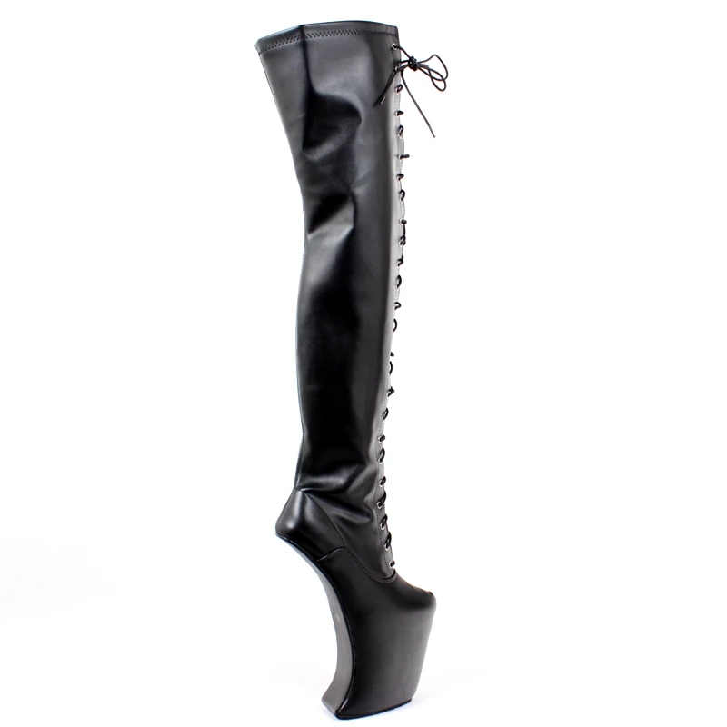 Heelless Platform Boots Women Sexy Over-the-knee Nightclub Party Boots Concise PU 20cm High Heels Pipe Dance Shoes Plus Size 36-47