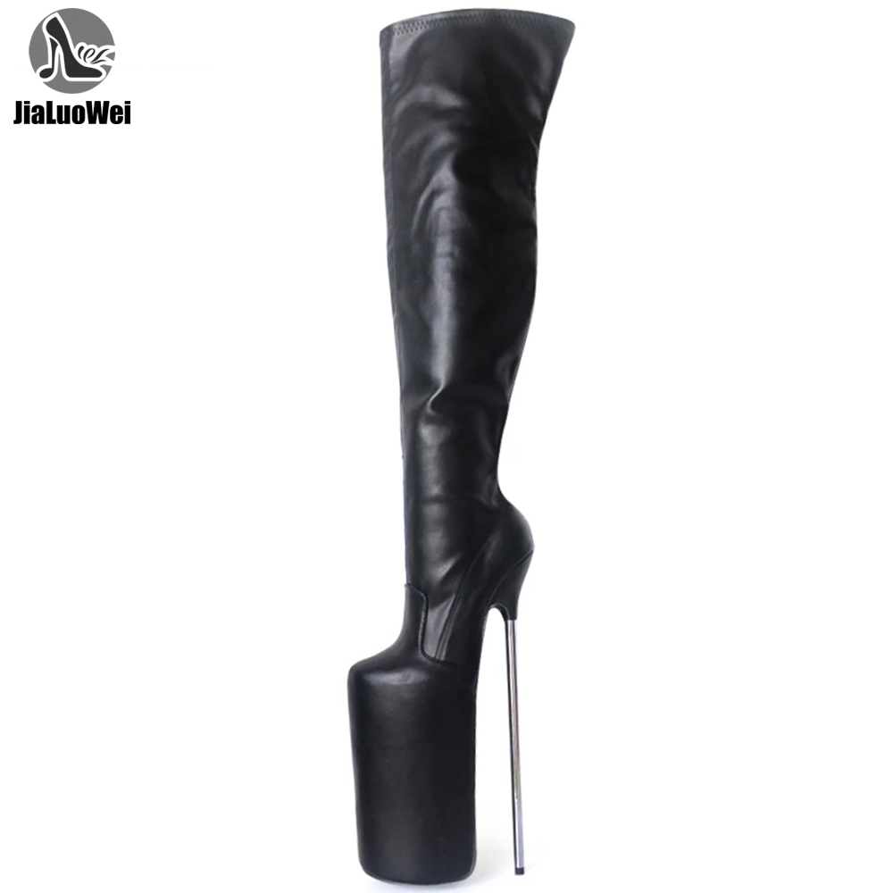 jialuowei Women Sexy Fetish Dance Nightclub Boots 30CM Extreme High Heel Metal Heels Platform Zipper Over Knee Thigh High Boots