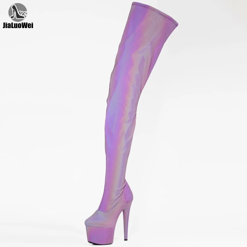 Gradient luminous functional super bright colorful changing Stretch Thigh High Boots Sexy Exotic Pole Dancing Clubwear High Heel