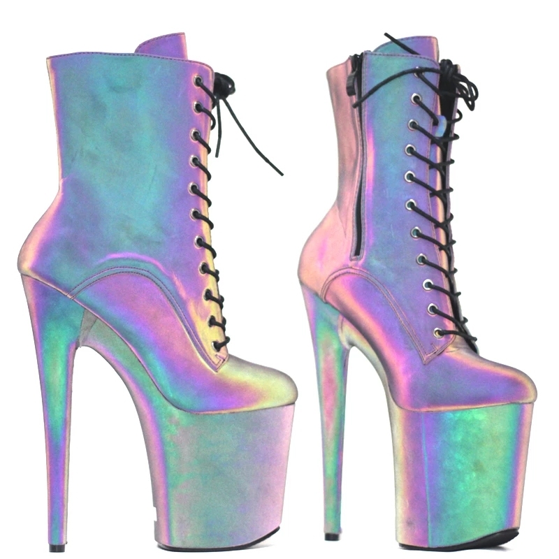 JIALUOWEI 8 inch high heel dancing boots Colorful Reflective Fabric Luminous Exotic style platform boots size 36-43