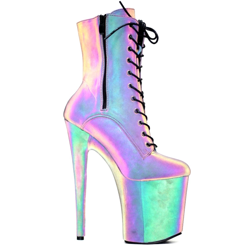 JIALUOWEI 8 inch high heel dancing boots Colorful Reflective Fabric Luminous Exotic style platform boots size 36-43