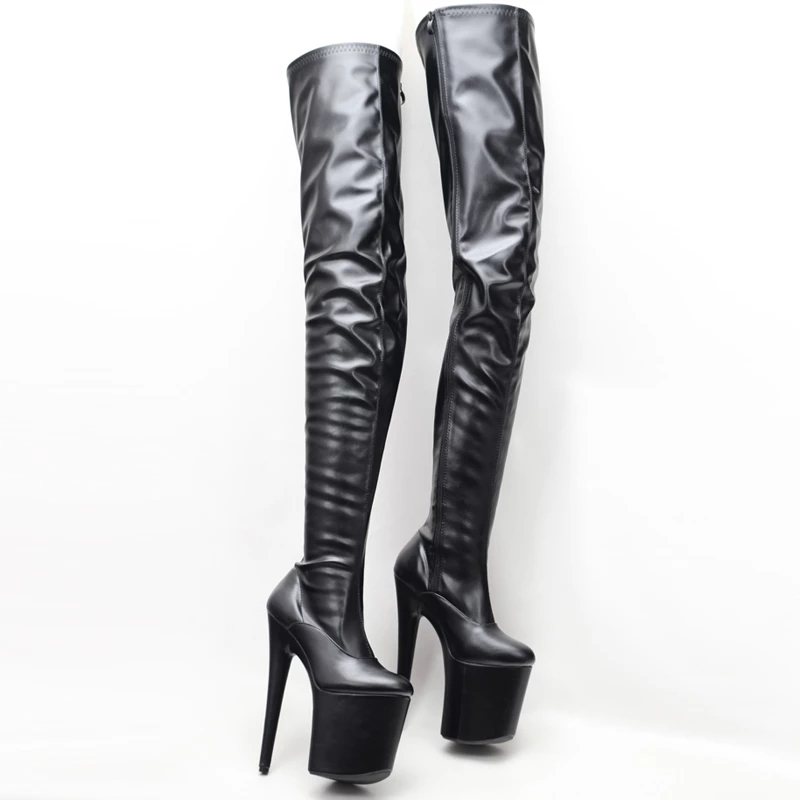 jialuowei PVC Thigh High Boots 2018 High Heel Platform Over-the-Knee Zip Crotch High Boots Sexy Female Pointed Toe Erotic Shoes