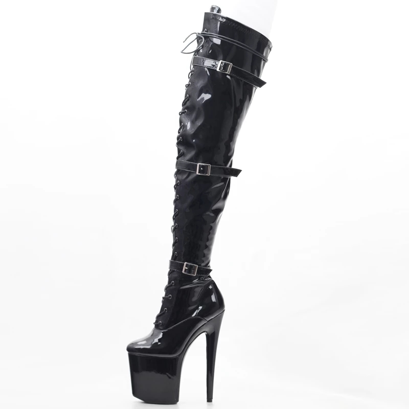 jialuowei High Heel Platform Boots Women 20cm Thin High Heels Sexy Fetish Pointed Toe Buckle Over-The-Knee Dance Thigh High Boot