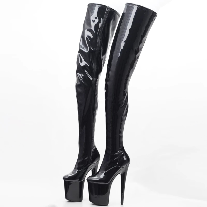 jialuowei PVC Thigh High Boots 2018 High Heel Platform Over-the-Knee Zip Crotch High Boots Sexy Female Pointed Toe Erotic Shoes