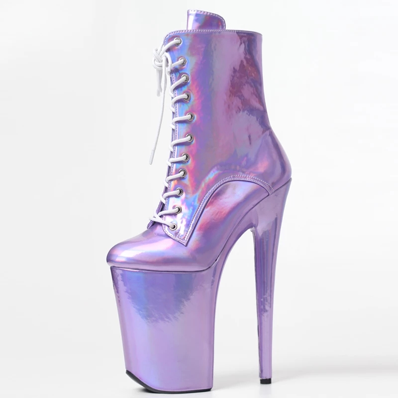 Jialuowei 23cm high heel Closed Toe Classic Lace Up Holographic Pole Dance Platform Ankle Boot size5-9