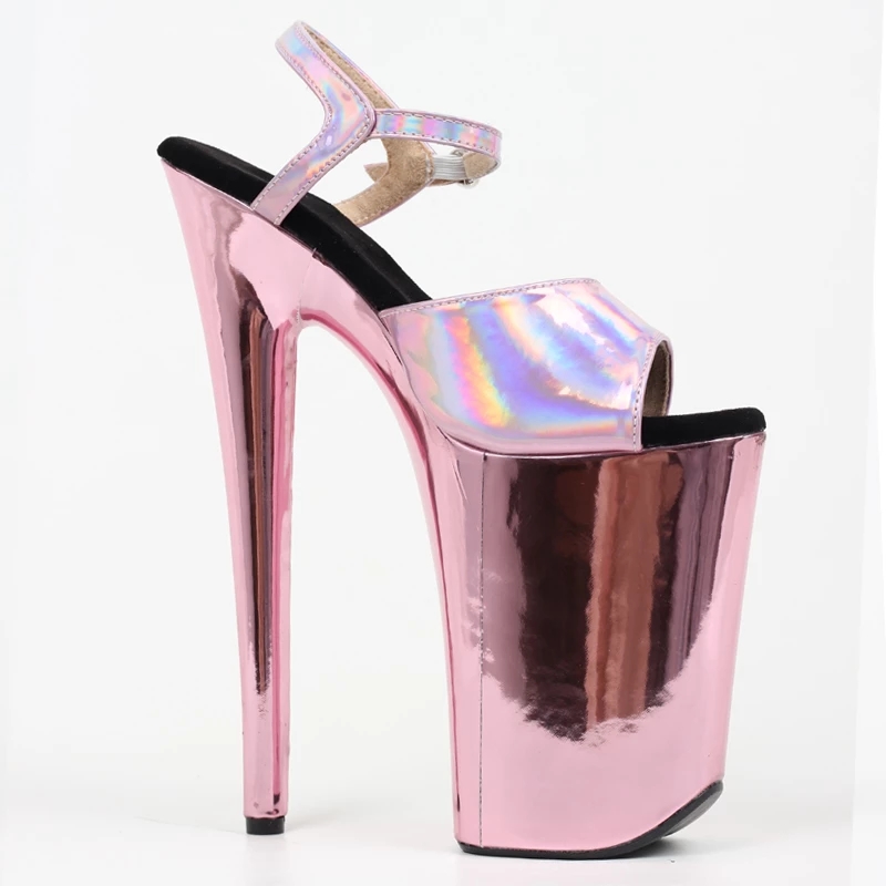 jialuowei 9 inch heel Pink Gold Chrome Ankle Strap Sandals Platform Pole Dancing Sexy High Heels Shoes