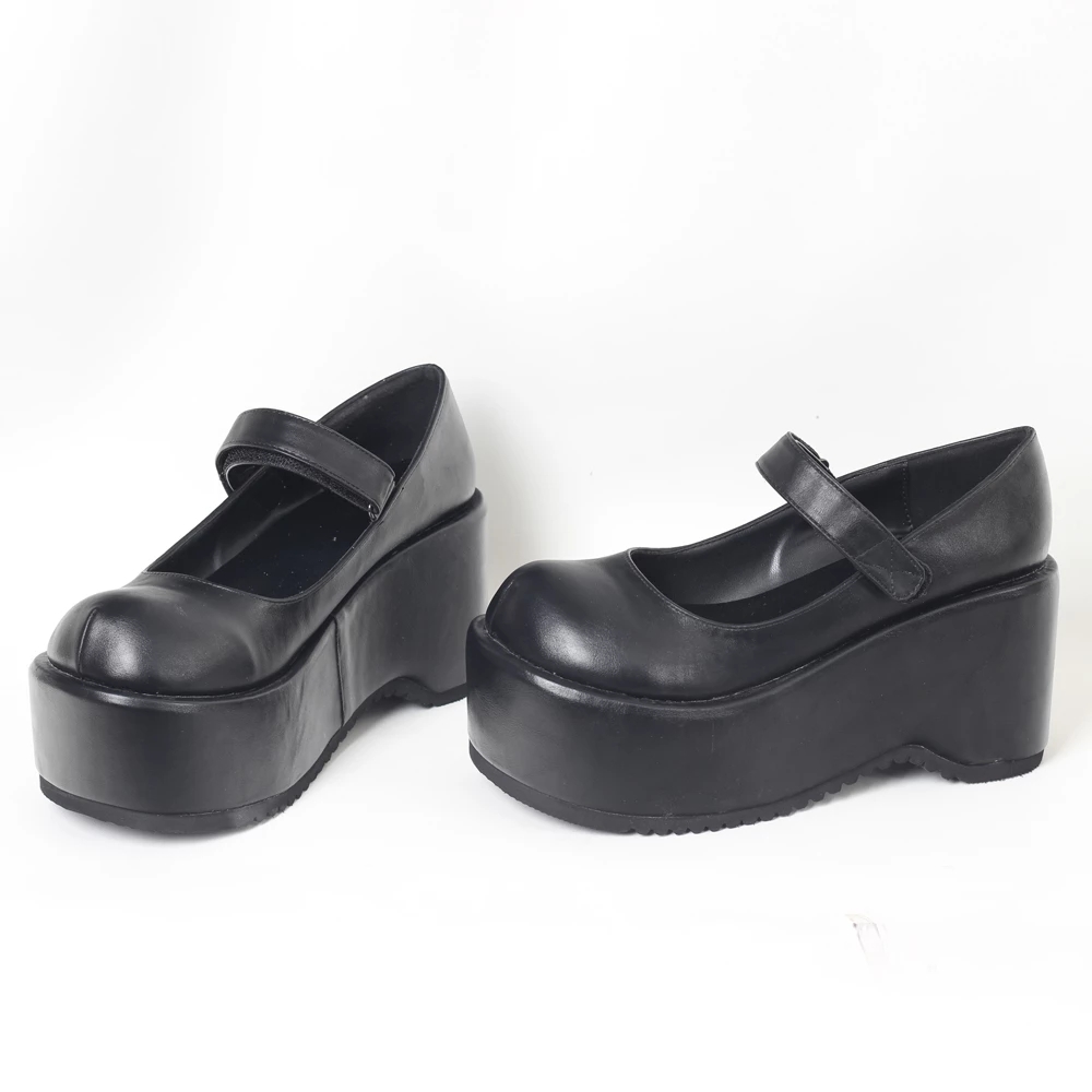JIALUOWEI 3.5inch Womens Fashion Round Toe Strap Platform Chunky Heel Mary Jane Platform Gothic Wedge Shoes