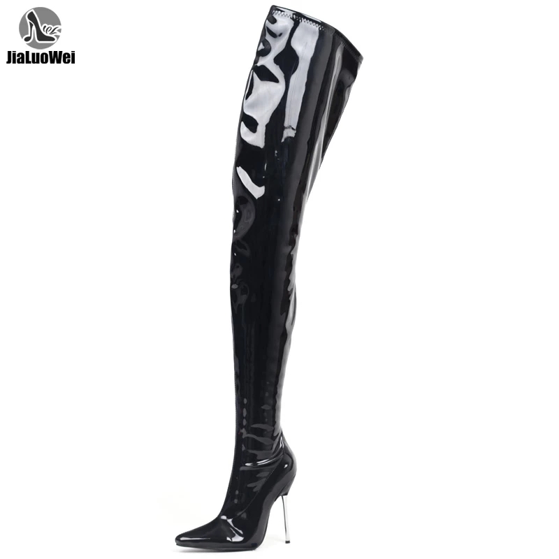 Crotch Boots Thigh High Sexy Fetish Long Boots 12cm Extreme High Heel Over-The-knee Shiny Matte Patent PU Leather Women Boots