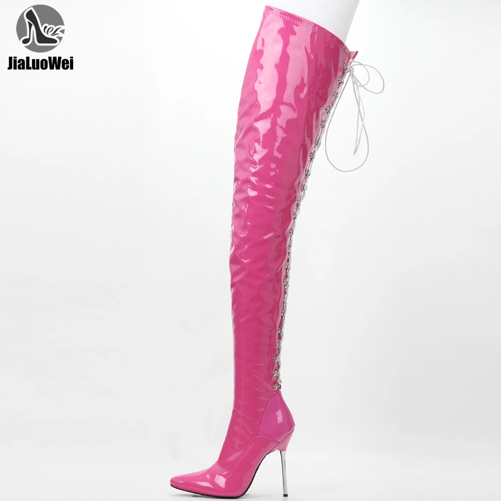 JIALUOWEI Over Knee High Thigh Boots 12cm Stiletto Heel Pointed Toe Party Shoes