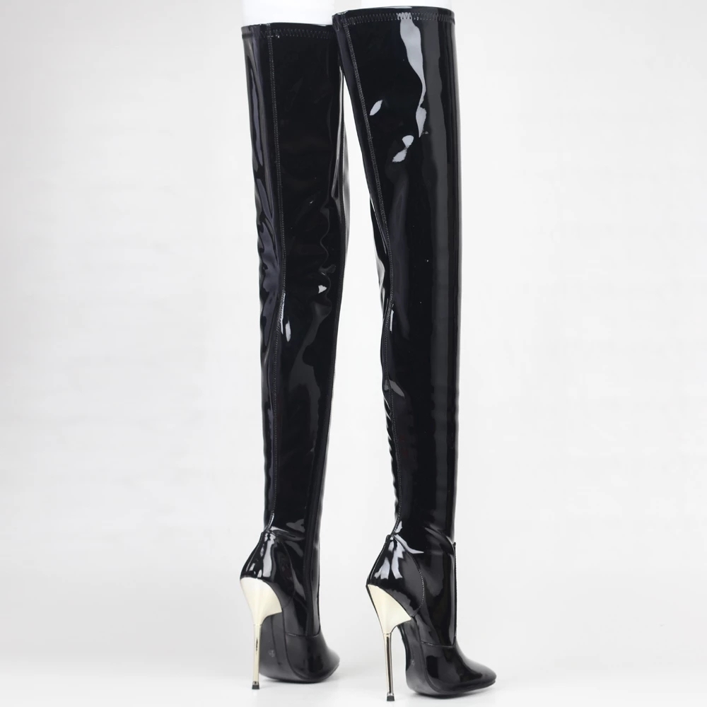 JIALUOWEI 36-46 Big Size PU leather thigh high boots 14cm high heel pointed toe over the knee long boots in stock fast shipping