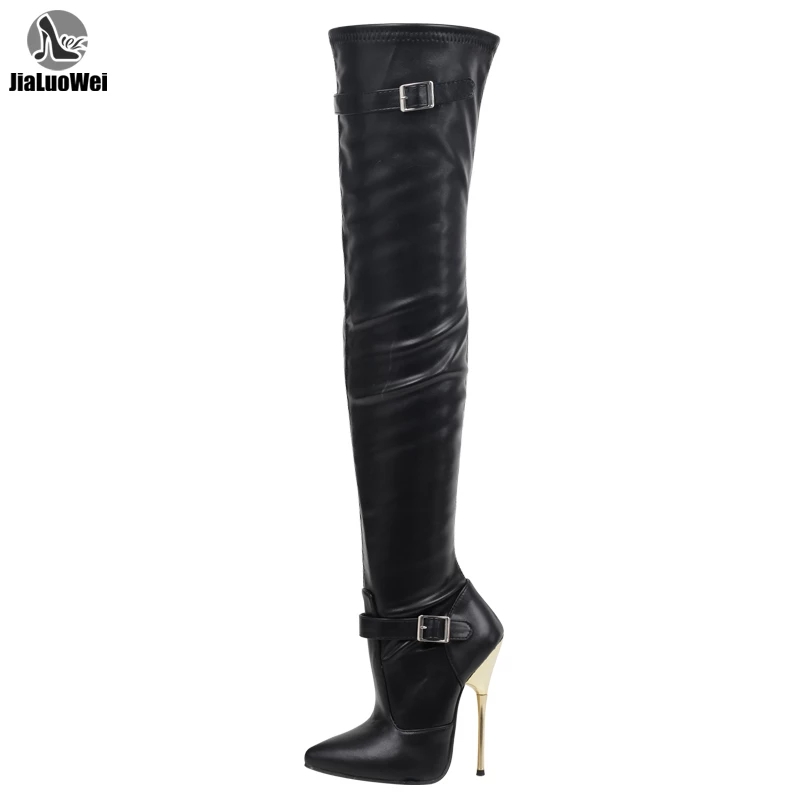 New Womans Mens Sexy Patent Stretch Fetish Buckle Straps Crotch Thigh High Heel Stiletto Boots