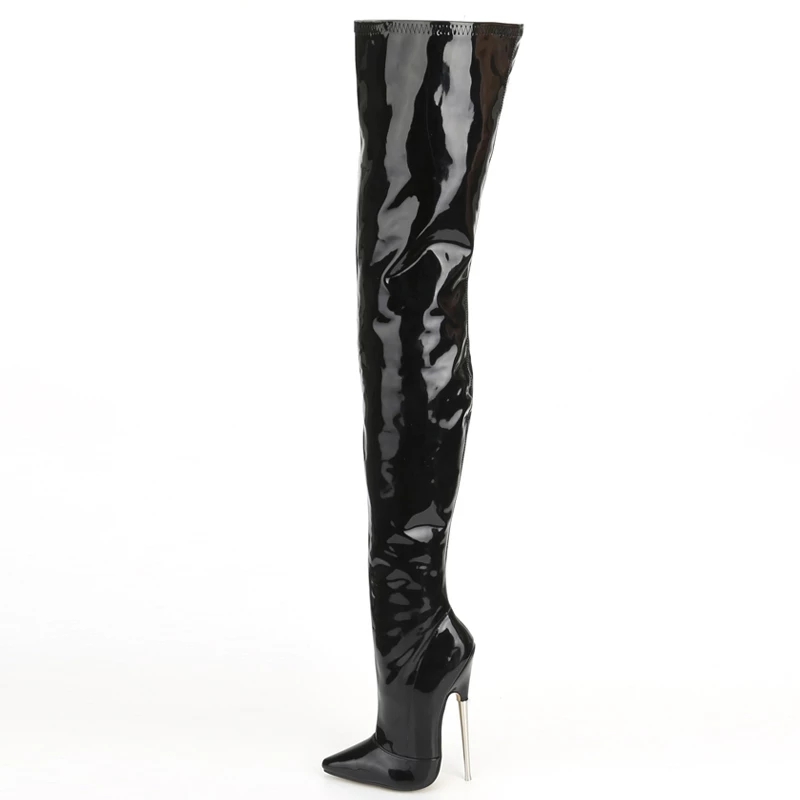 jialuowei Crotch Boots with Stiletto Heels Women Winter Boots Patent Leather Black Stretch Thigh High Boots Plus Size