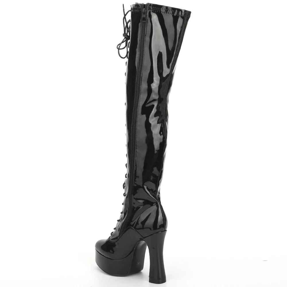 JIALUOWEI Steampunk 12CM High Heel Platform Sexy Lace Up Over Knee Thigh High Boots Stretch