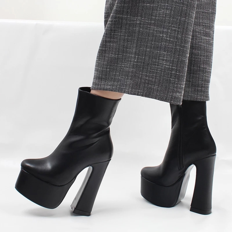 jialuowei Women Platform Boots Sexy Gothic 15cm High Block Heel Ankle Boots Thick Square Heel Pointed Toe Punk Women Shoes