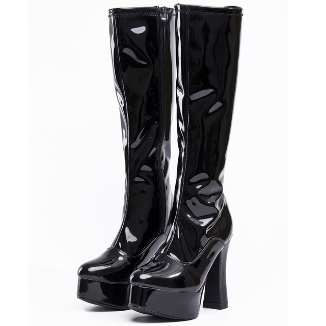 JIALUOWEI New Fashion Women FUNTASMA 4 inch Chunky Heel Platform GOGO Boot Knee High Boot sexy Leather Shoes Western Style