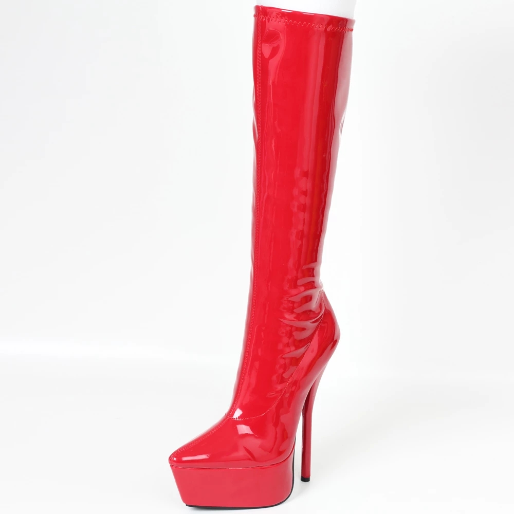 JIALUOWEI 7 Inch Heel New Sexy Red Knee High Heel Stiletto Platform Stretchy Boots