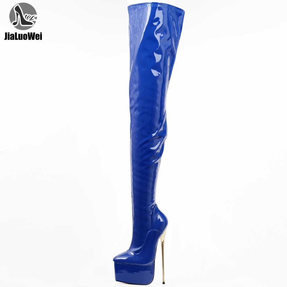 jialuowei Thigh High Platform Boots Women 22cm Extreme High Heel Gold Metal Heel Sexy Fetish Stiletto Over The Knee Party Boots