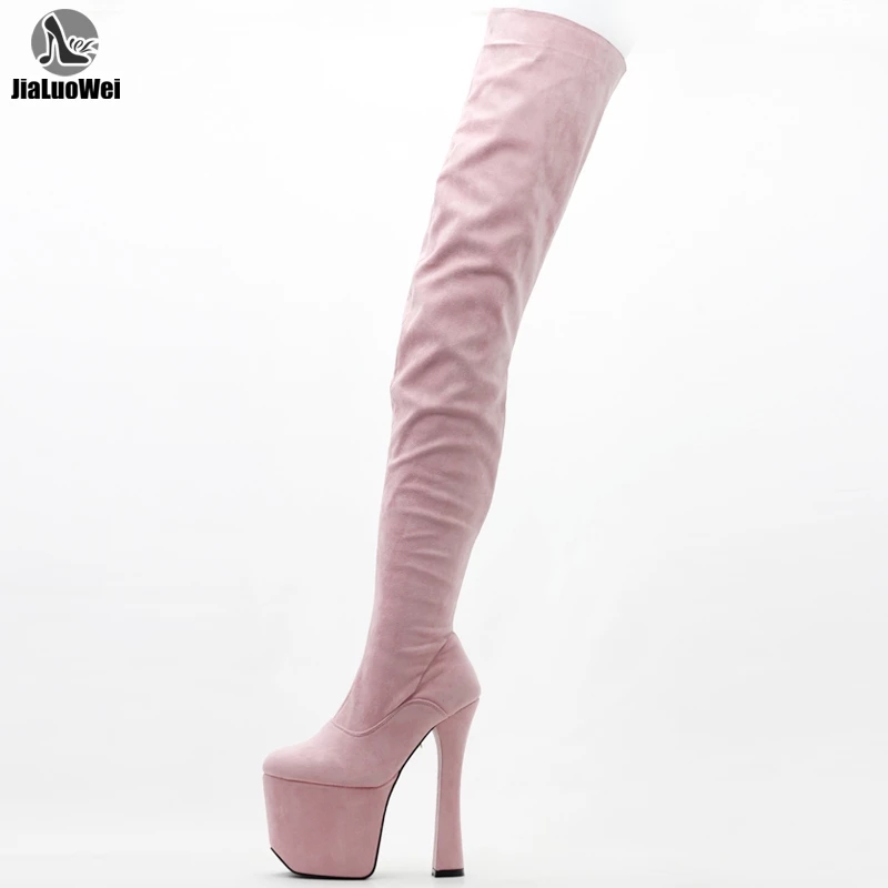 JIALUOWEI 20cm Block Heel Platform Sexy Thigh High Boots