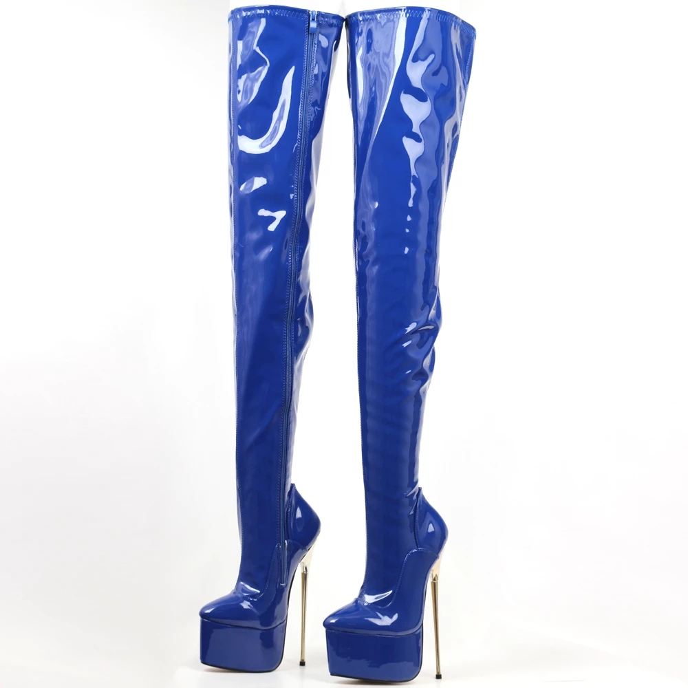 jialuowei Thigh High Platform Boots Women 22cm Extreme High Heel Gold Metal Heel Sexy Fetish Stiletto Over The Knee Party Boots