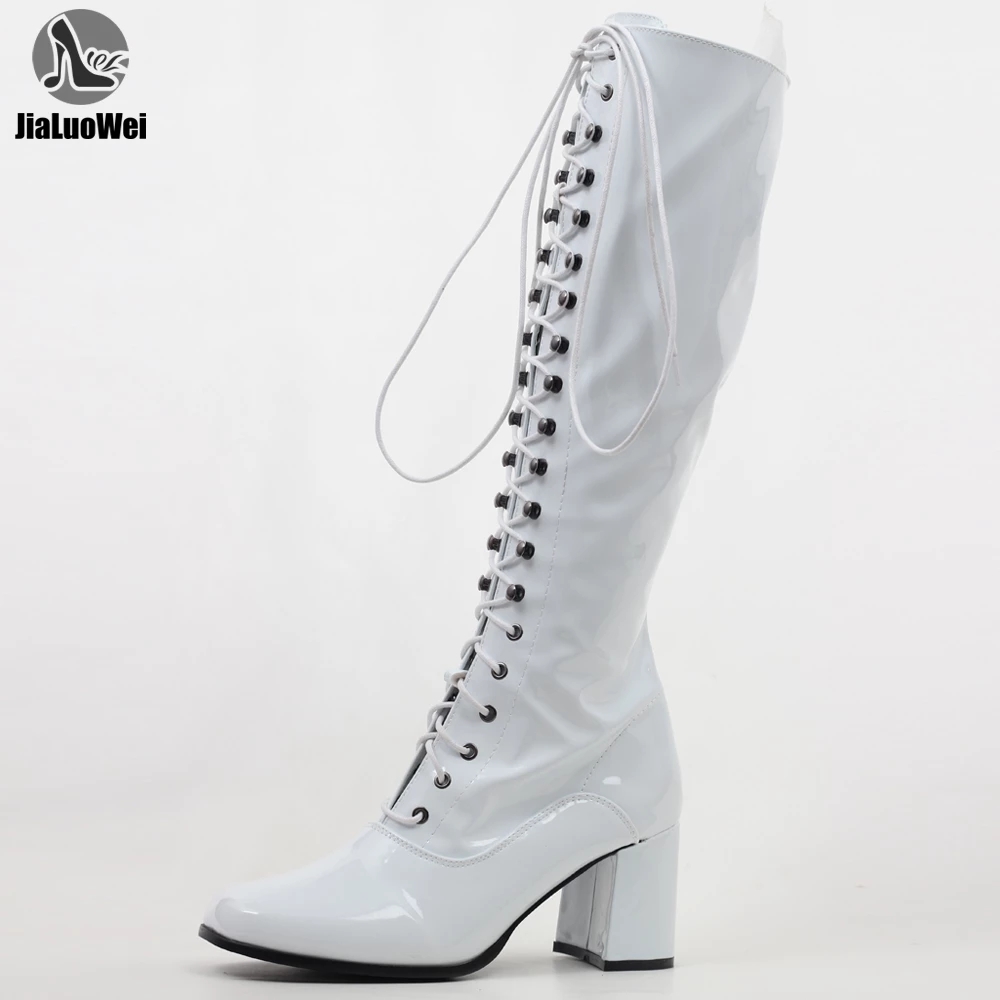 Hot sales women fashion Sexy Zip boots Knee-High Square Toe PU Leather 60's 70's GO-GO boots Spring/Autumn shoes for unisex