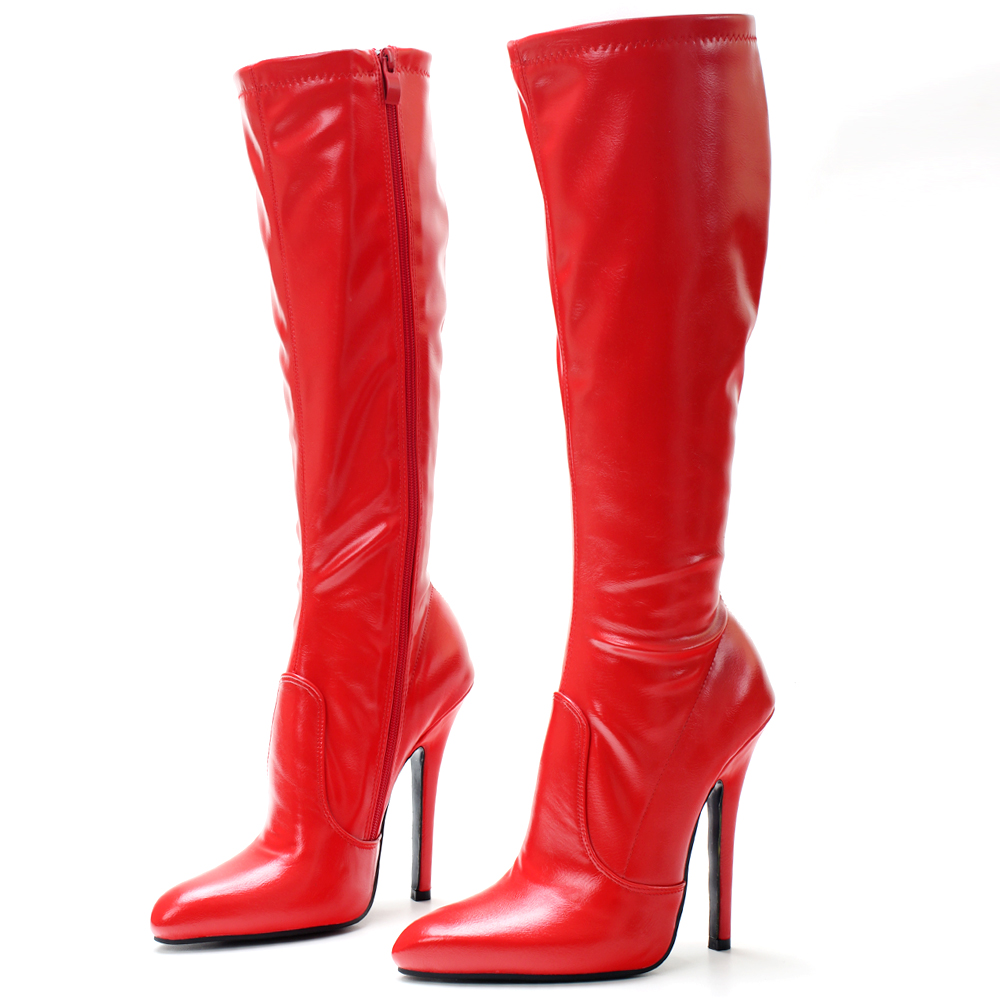 Custocm 5 Inch High Stiletto Heel Unisex Knee High Vintage Boots Patent Leather Pointed Toe Shoes
