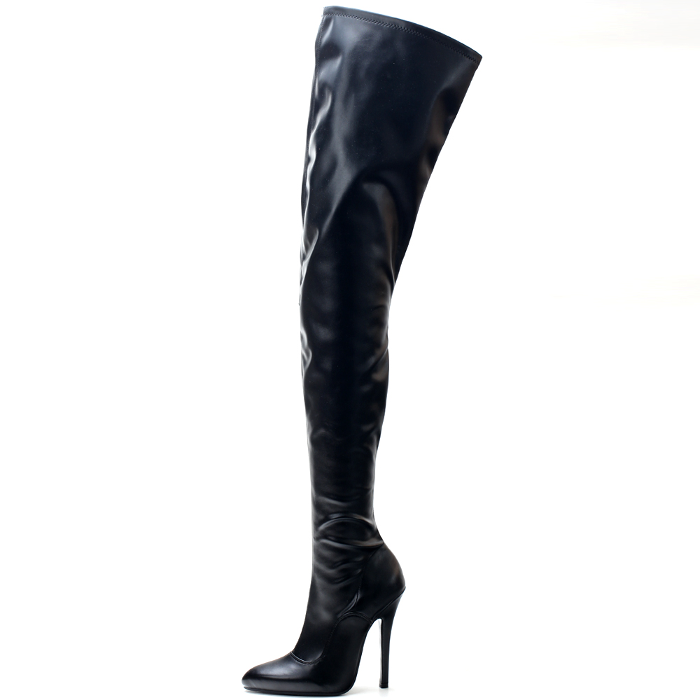14CM Stiletto High Heel Stretch Thigh High Boots Peep Toe Classic Vintage Fetish Shoes Plus Size36-46