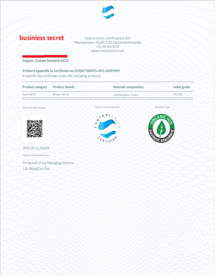 Sustainable Certificates Of Accessories And Fabric Sustainable Certificates Of Accessories And Fabric