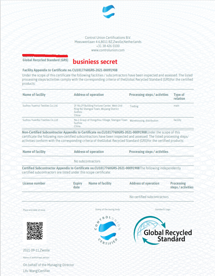 Sustainable Certificates Of Accessories And Fabric Sustainable Certificates Of Accessories And Fabric