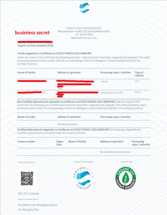 Sustainable Certificates Of Accessories And Fabric Sustainable Certificates Of Accessories And Fabric