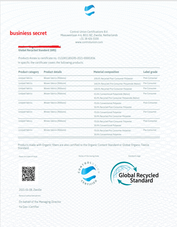 Sustainable Certificates Of Accessories And Fabric Sustainable Certificates Of Accessories And Fabric