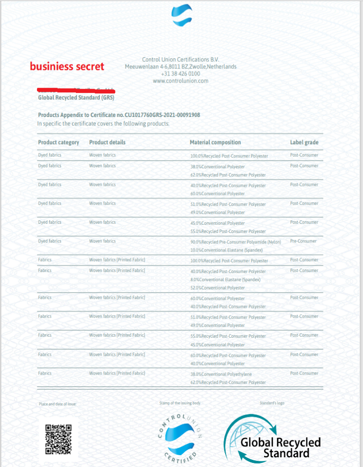 Sustainable Certificates Of Accessories And Fabric Sustainable Certificates Of Accessories And Fabric