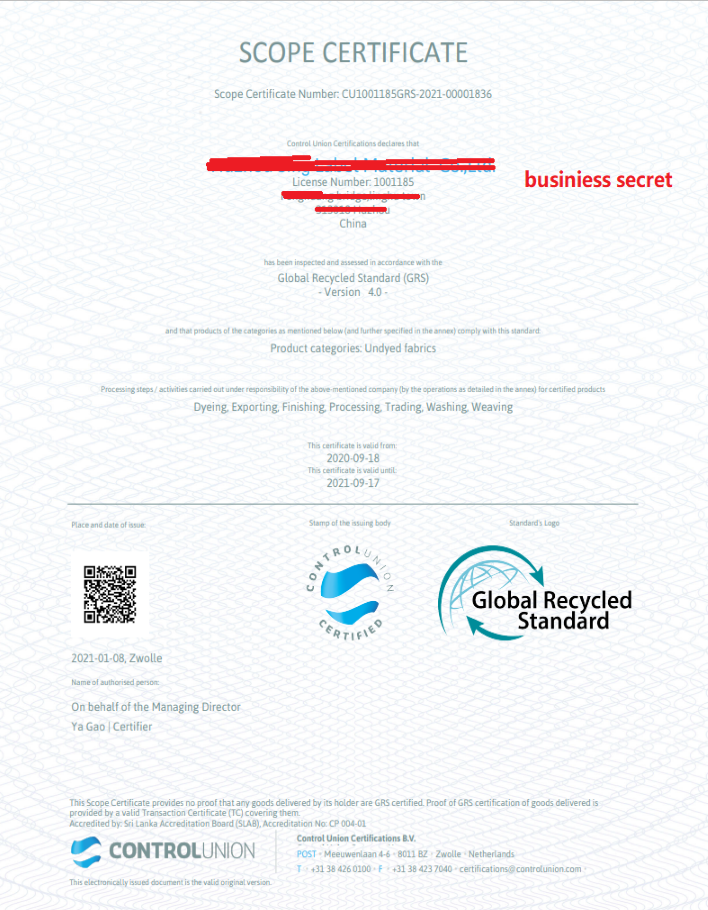 Sustainable Certificates Of Accessories And Fabric Sustainable Certificates Of Accessories And Fabric