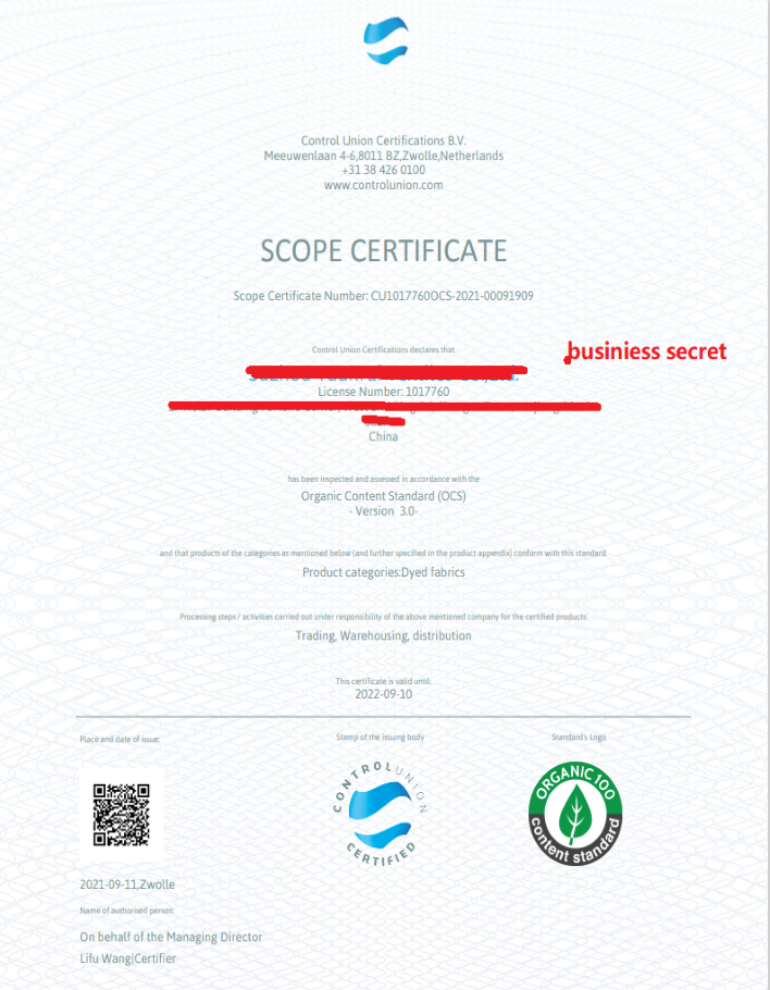 Sustainable Certificates Of Accessories And Fabric Sustainable Certificates Of Accessories And Fabric